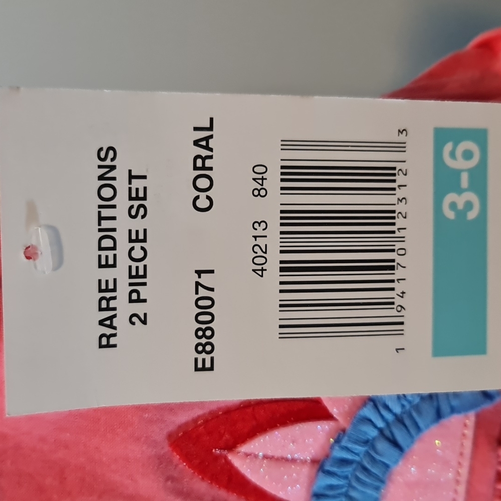 2 Piece Rare Editions Coral and Blue Outfit 3-6 months NWTs - Picture 5 of 7